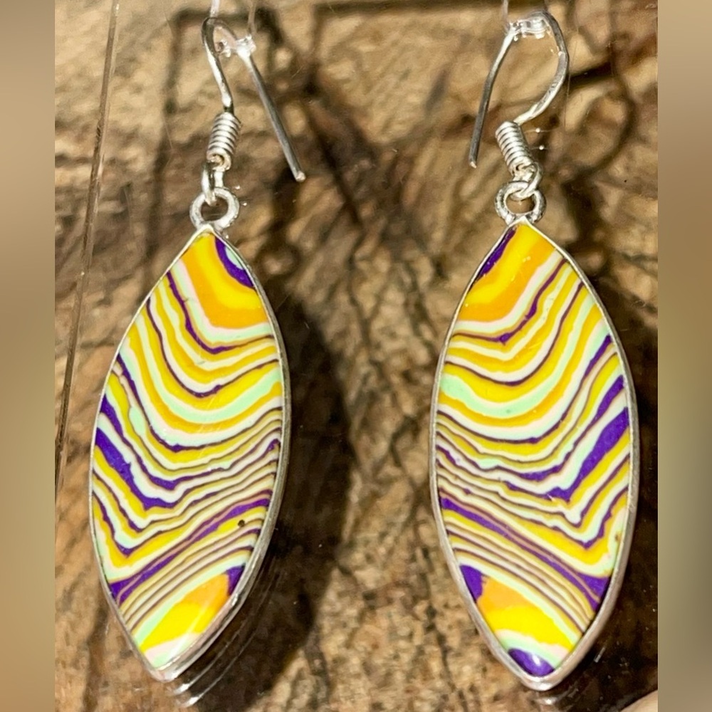 Rainbow Calsilica Earrings 2 1/4” - Picture 5 of 7
